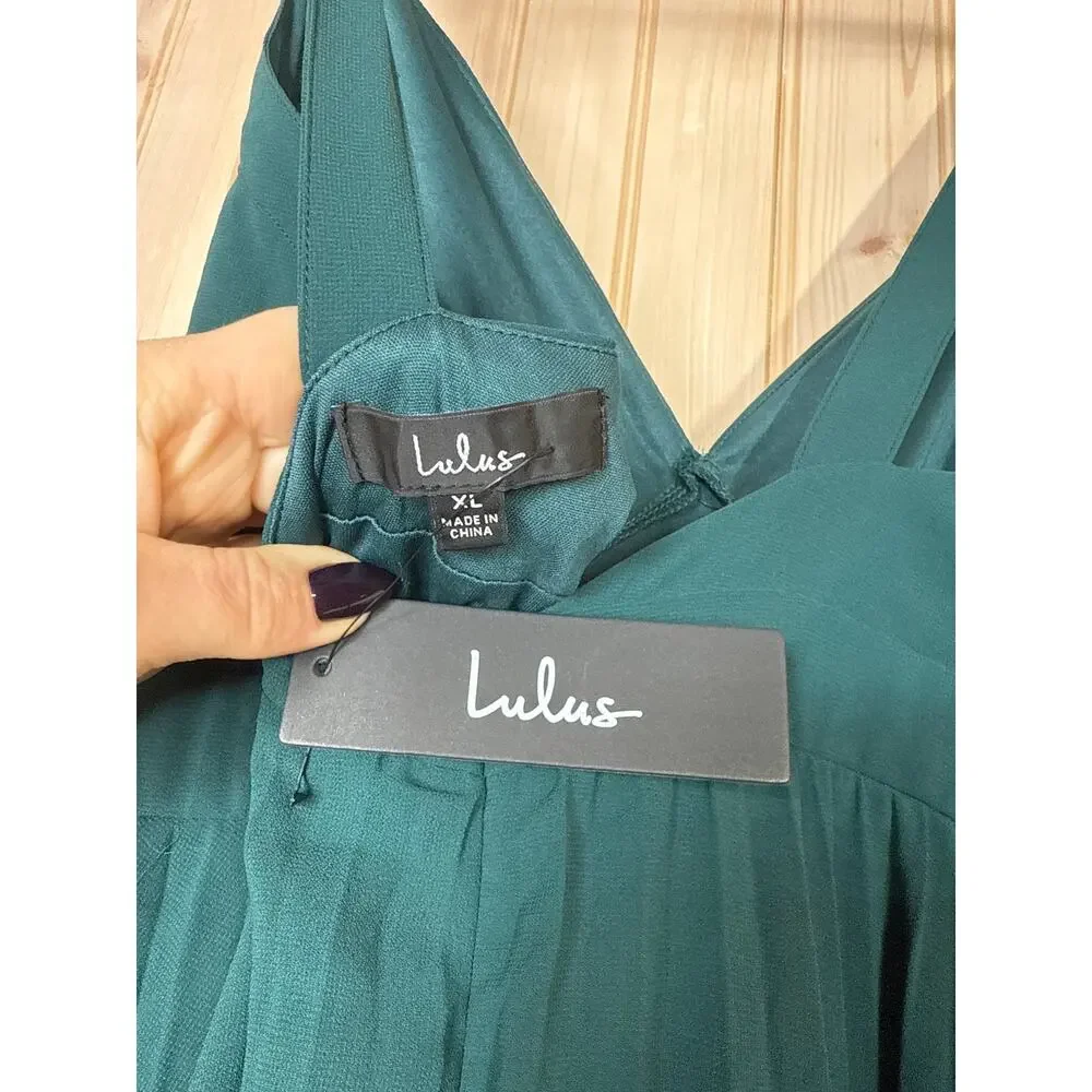 NWT Lulus Luxe Perfection Emerald Green Pleated Tiered Backless Maxi Dress Sz XL